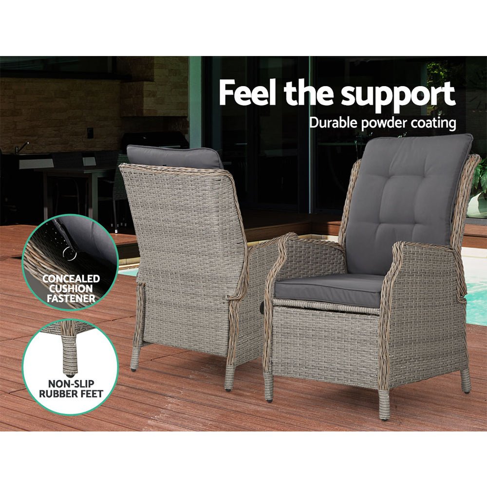 Set of 2 Recliner Chairs Sun lounge Outdoor Patio Furniture Wicker Sofa Lounger - Direct On Sale