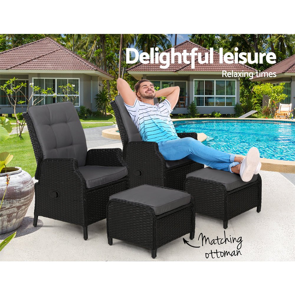 Set of 2 Recliner Chairs Sun lounge Outdoor Setting Patio Furniture Wicker Sofa - Direct On Sale