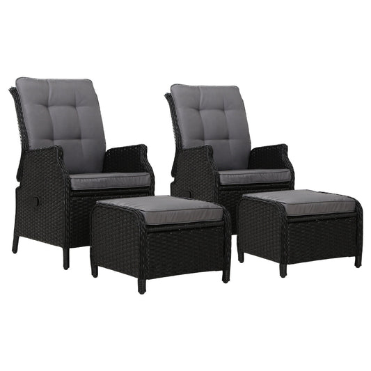 Set of 2 Recliner Chairs Sun lounge Outdoor Setting Patio Furniture Wicker Sofa - Direct On Sale