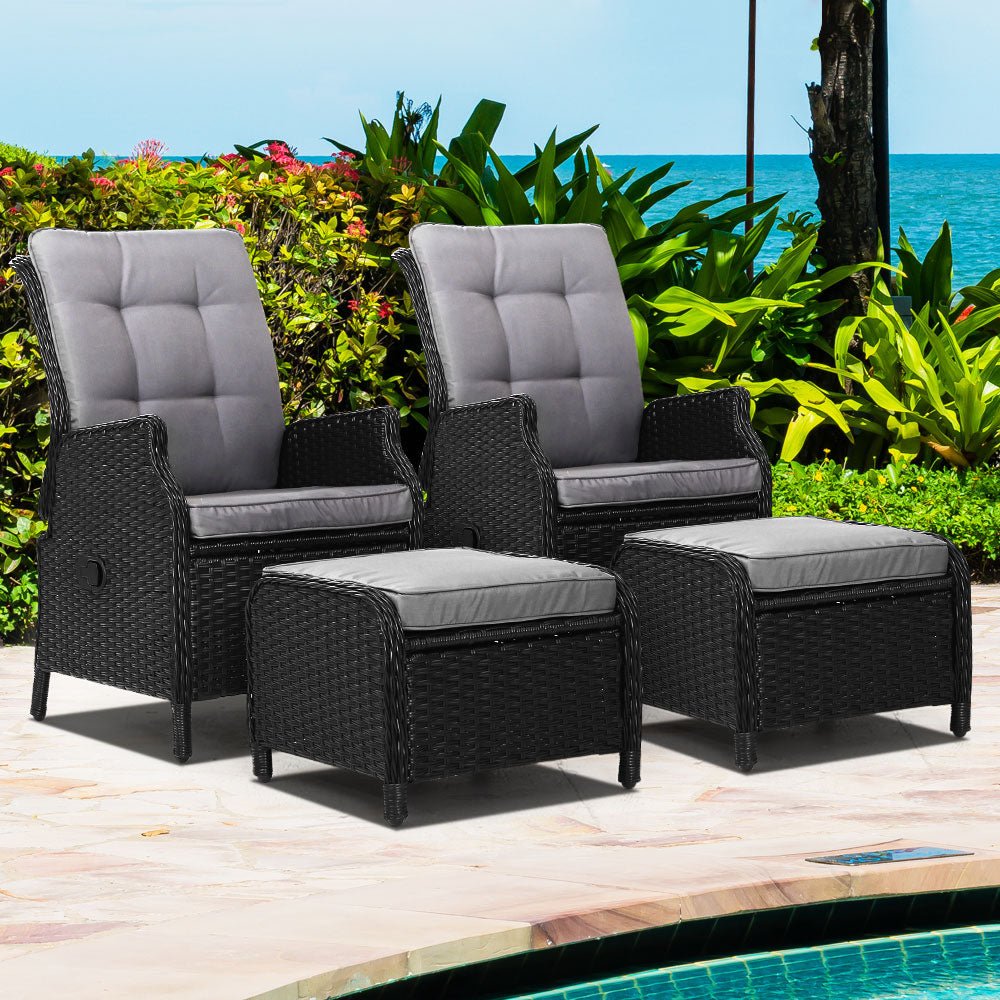 Set of 2 Recliner Chairs Sun lounge Outdoor Setting Patio Furniture Wicker Sofa - Direct On Sale