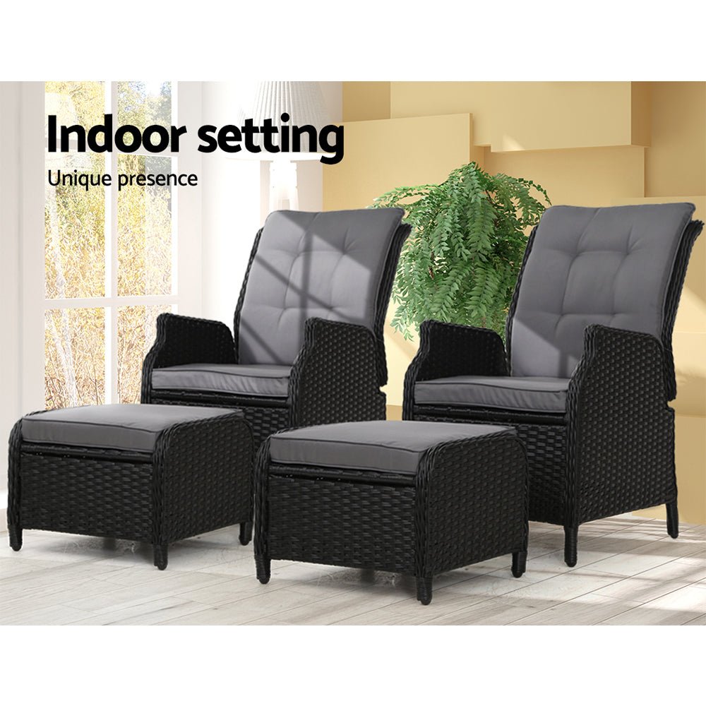 Set of 2 Recliner Chairs Sun lounge Outdoor Setting Patio Furniture Wicker Sofa - Direct On Sale