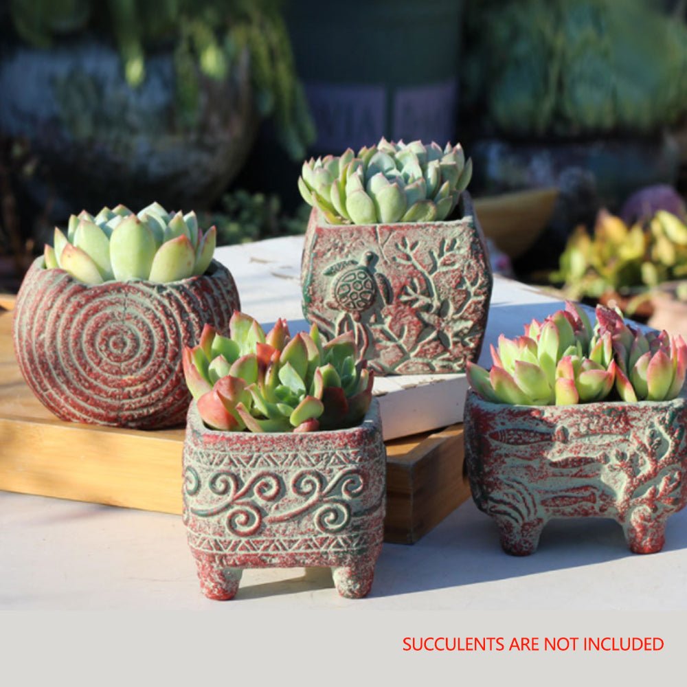 Set of 4 Pots Set Ceramic Clay Pottery Pots Succulent Flower Planter Draining Hole - Direct On Sale