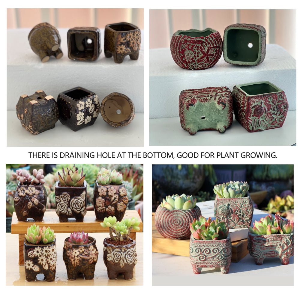Set Of 5 Ceramic Clay Pottery Pots Succulent Flower Planter Draining Hole - Direct On Sale