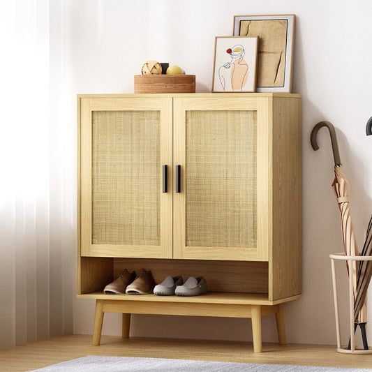 Shoe Cabinet Rattan Shoes Storage Rack Organiser Wooden Cupboard Shelf - Direct On Sale