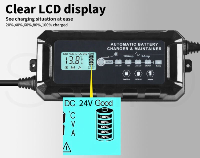 Smart Car Battery Charger Jump Starter 12V 10A Trickle Repair AGM GEL Lithium - Direct On Sale
