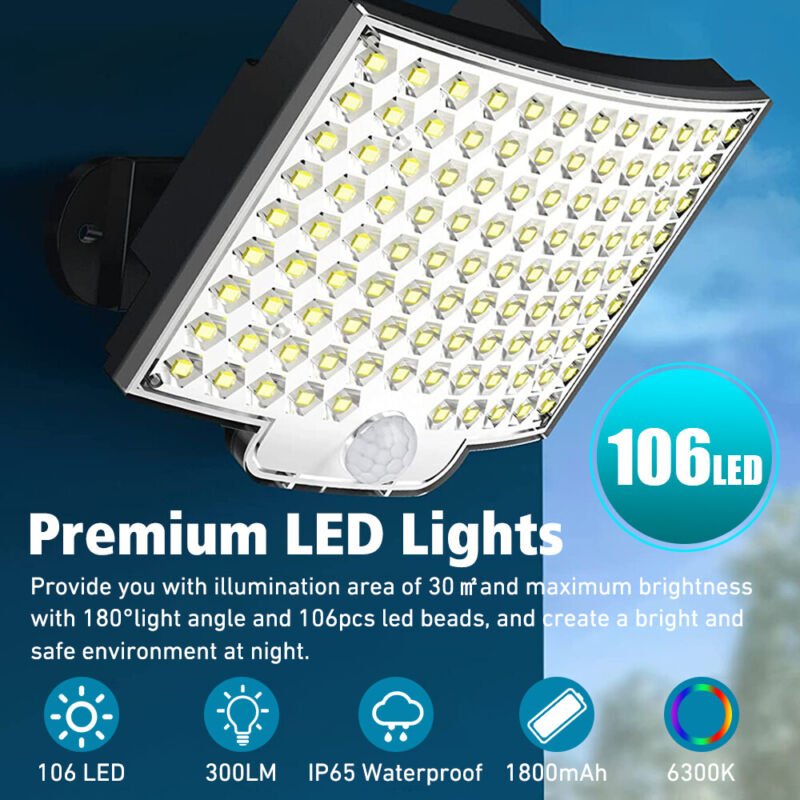 Solar Flood Light Motion Sensor Security Garden Garage Flood Light - Direct On Sale