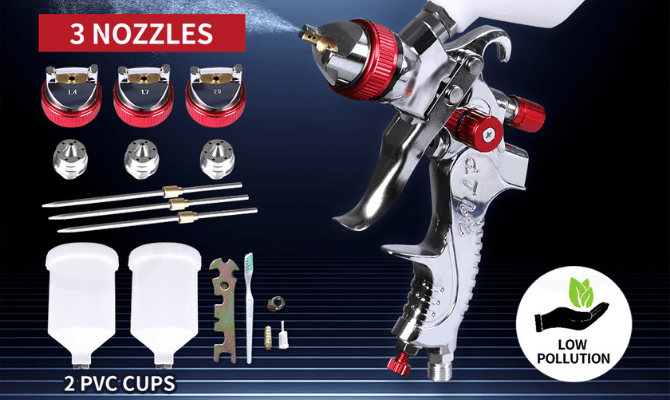 Spray Paint Gun Kit HVLP With 3 Nozzles 1.4mm 1.7mm 2mm Tips - Direct On Sale