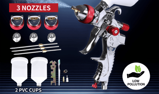 Spray Paint Gun Kit HVLP With 3 Nozzles 1.4mm 1.7mm 2mm Tips - Direct On Sale