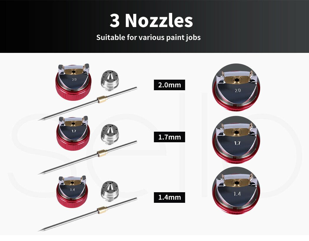 Spray Paint Gun Kit HVLP With 3 Nozzles 1.4mm 1.7mm 2mm Tips - Direct On Sale