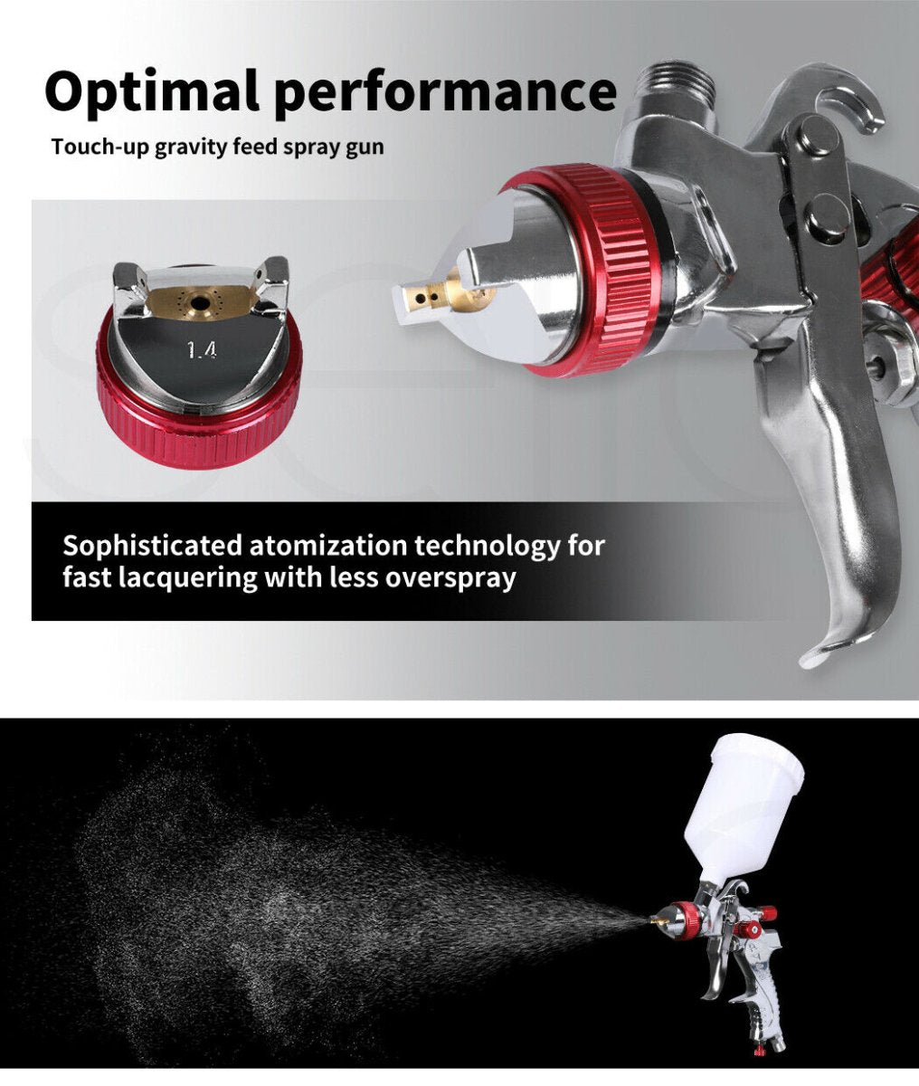 Spray Paint Gun Kit HVLP With 3 Nozzles 1.4mm 1.7mm 2mm Tips - Direct On Sale