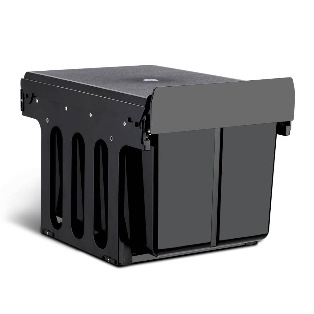 Twin Pull Out Kitchen Bins 15L with Double Dual Sliding Design Easy to Install Waste Basket - Black - Direct On Sale