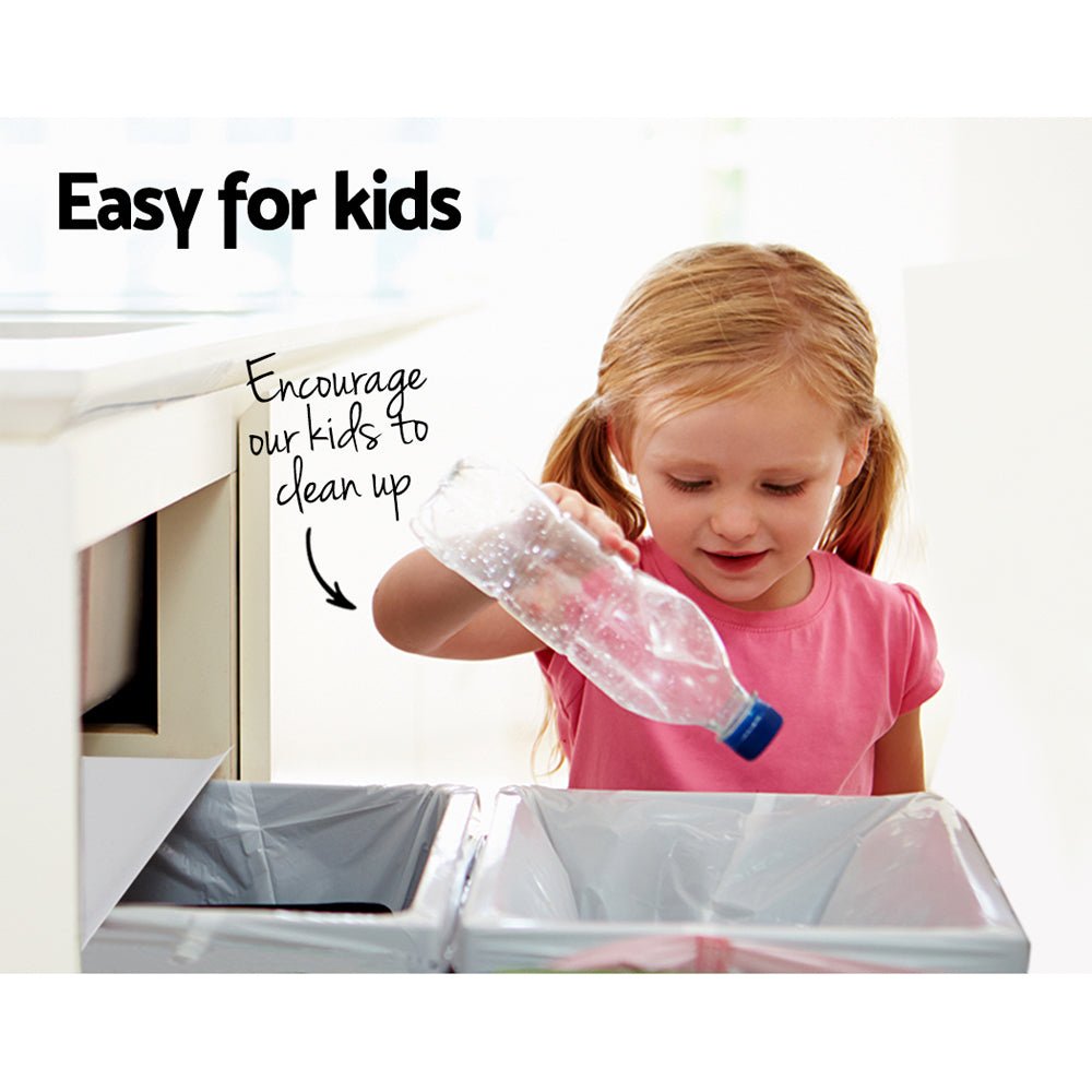 Twin Pull Out Kitchen Bins 15L with Double Dual Sliding Design Easy to Install Waste Basket - White - Direct On Sale
