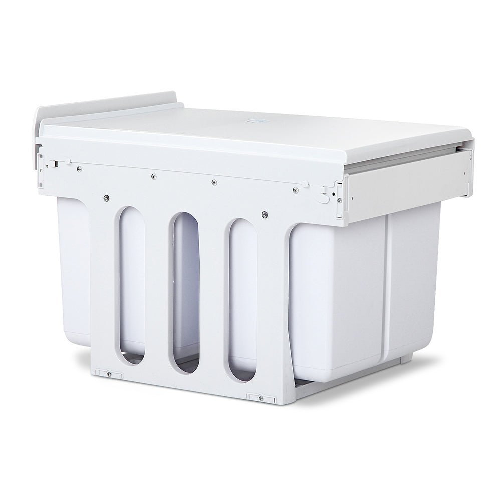 Twin Pull Out Kitchen Bins 15L with Double Dual Sliding Design Easy to Install Waste Basket - White - Direct On Sale