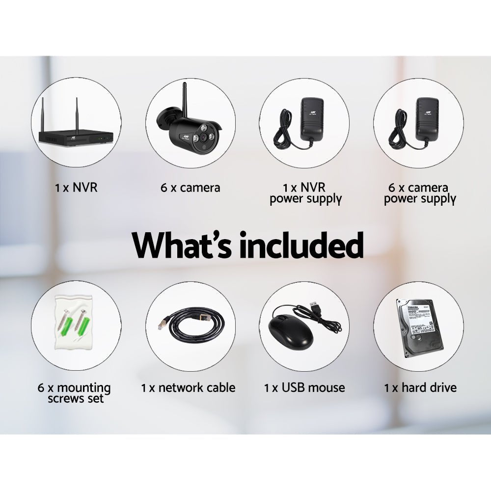 UL - Tech CCTV Wireless Security System 2TB 8CH NVR 1080P 6 Camera Sets - Direct On Sale