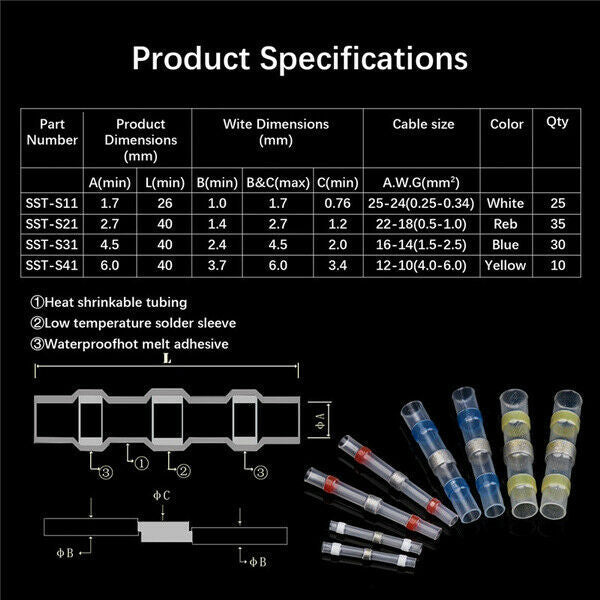 Waterproof Solder Sleeve Tubes Heat Shrink Seal Wire Butt Splice Connector Tube - Direct On Sale