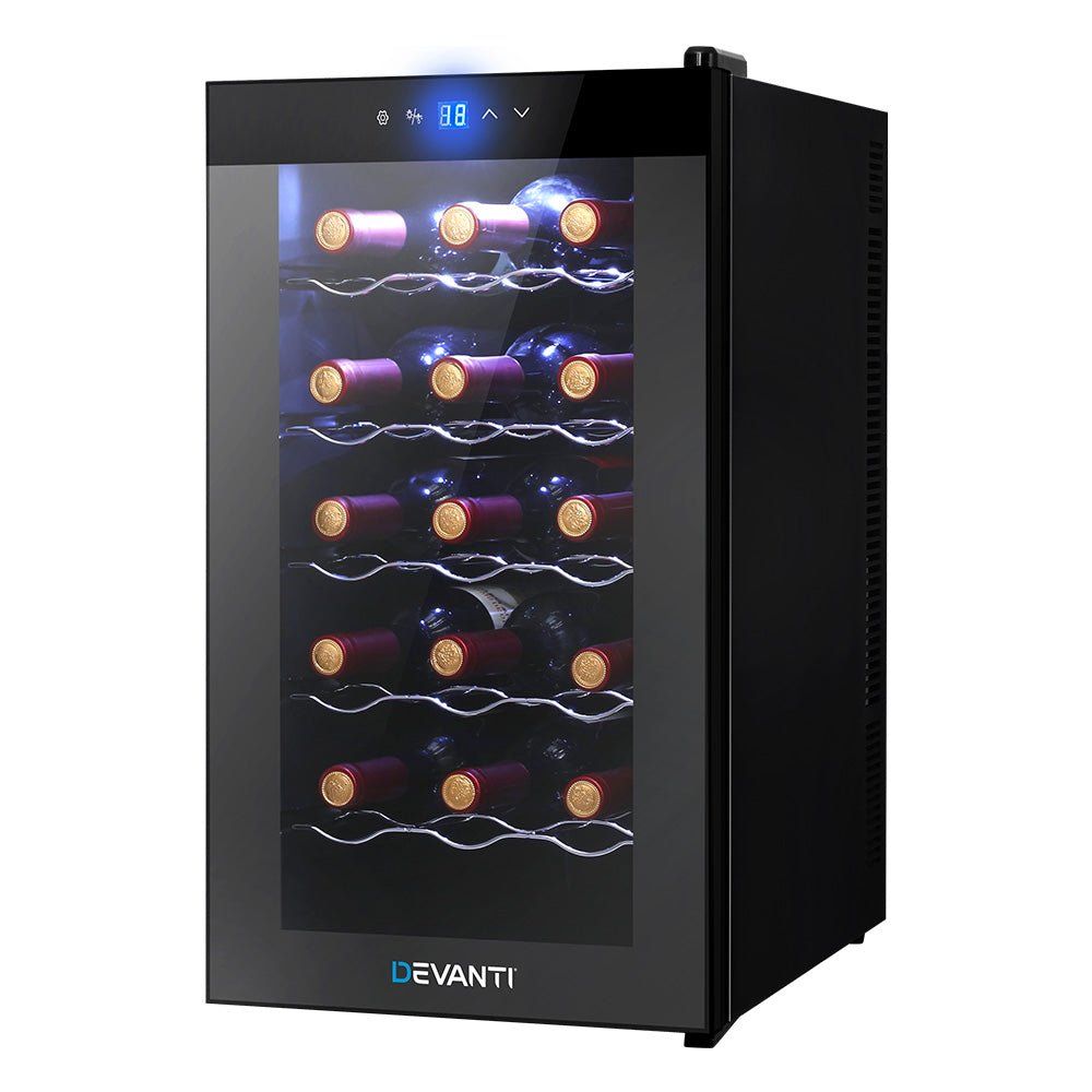 Wine Cooler 18 Bottles Glass Door Beverage Cooler Thermoelectric Fridge Black - Direct On Sale