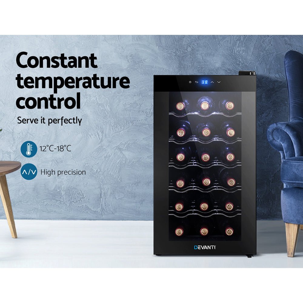 Wine Cooler 18 Bottles Glass Door Beverage Cooler Thermoelectric Fridge Black - Direct On Sale