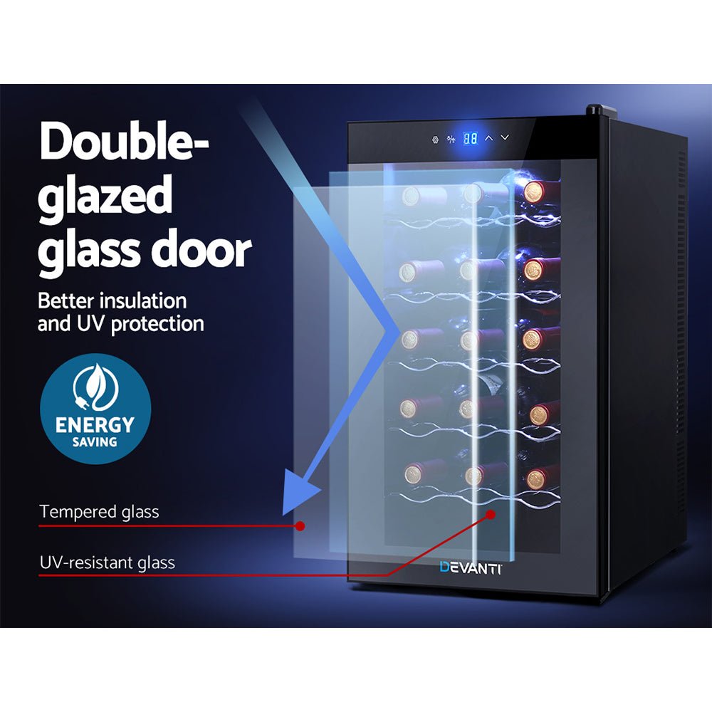 Wine Cooler 18 Bottles Glass Door Beverage Cooler Thermoelectric Fridge Black - Direct On Sale