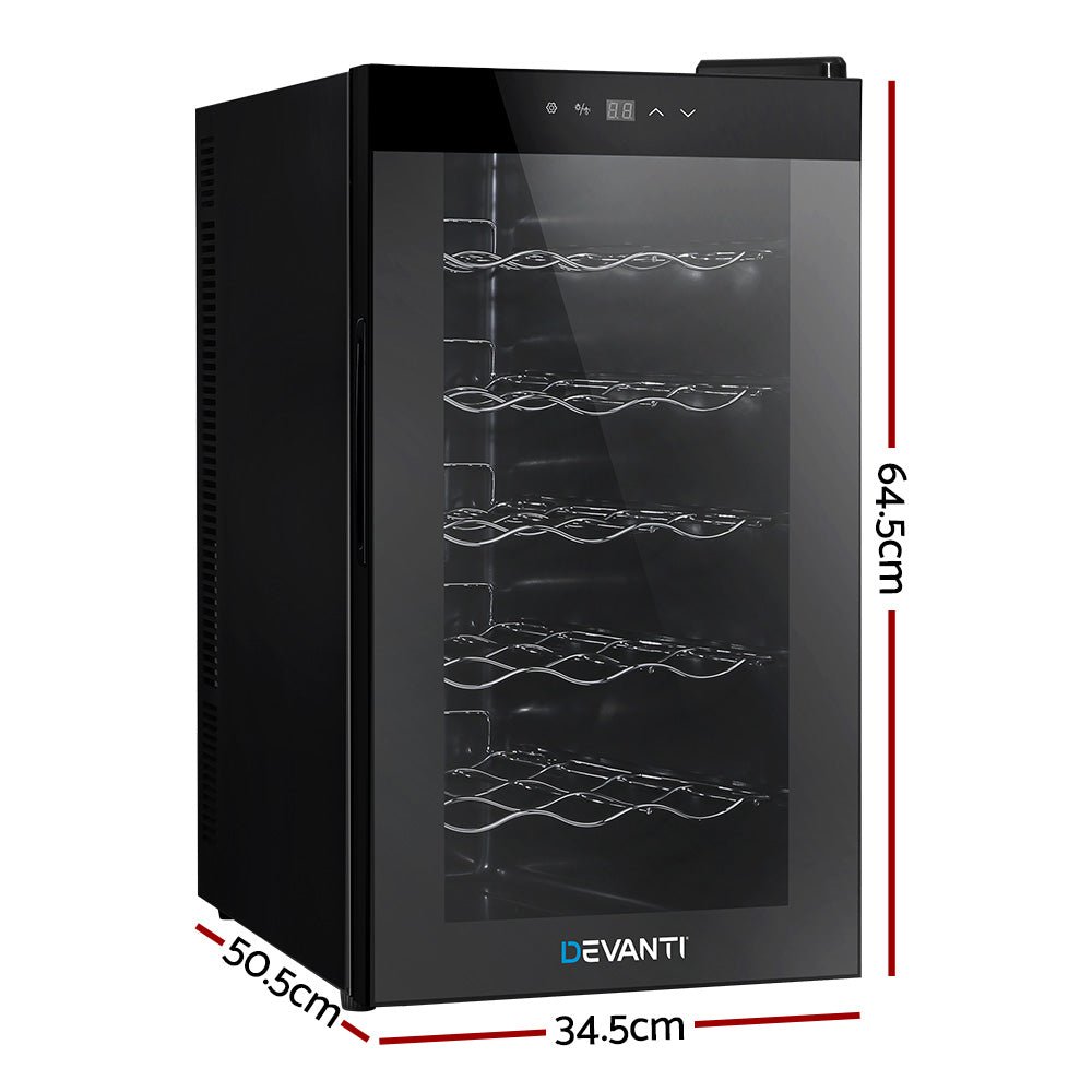 Wine Cooler 18 Bottles Glass Door Beverage Cooler Thermoelectric Fridge Black - Direct On Sale