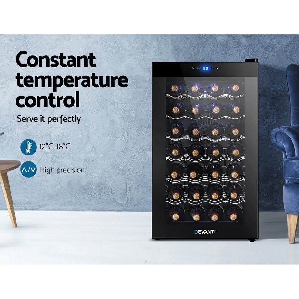 Wine Cooler 28 Bottles Glass Door Beverage Cooler Thermoelectric Fridge Black - Direct On Sale