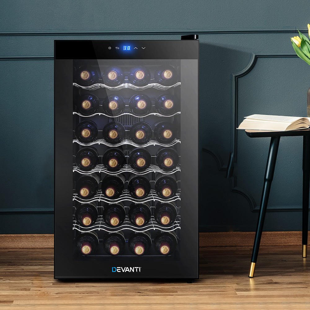 Wine Cooler 28 Bottles Glass Door Beverage Cooler Thermoelectric Fridge Black - Direct On Sale