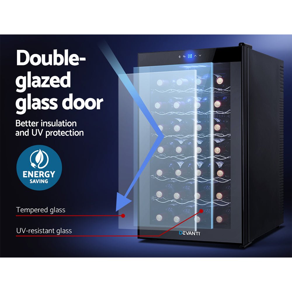 Wine Cooler 28 Bottles Glass Door Beverage Cooler Thermoelectric Fridge Black - Direct On Sale