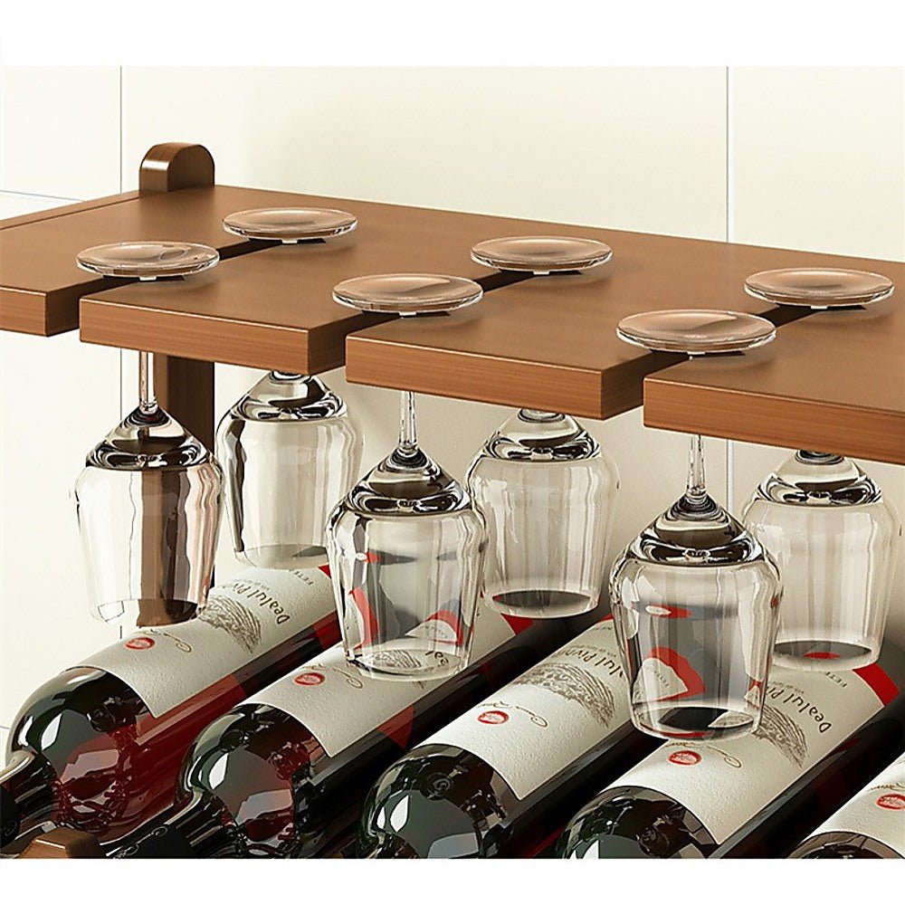 Wine Rack Free Standing 15 Bottles with 6 Glasses Holder Bamboo Wine Storage - Direct On Sale