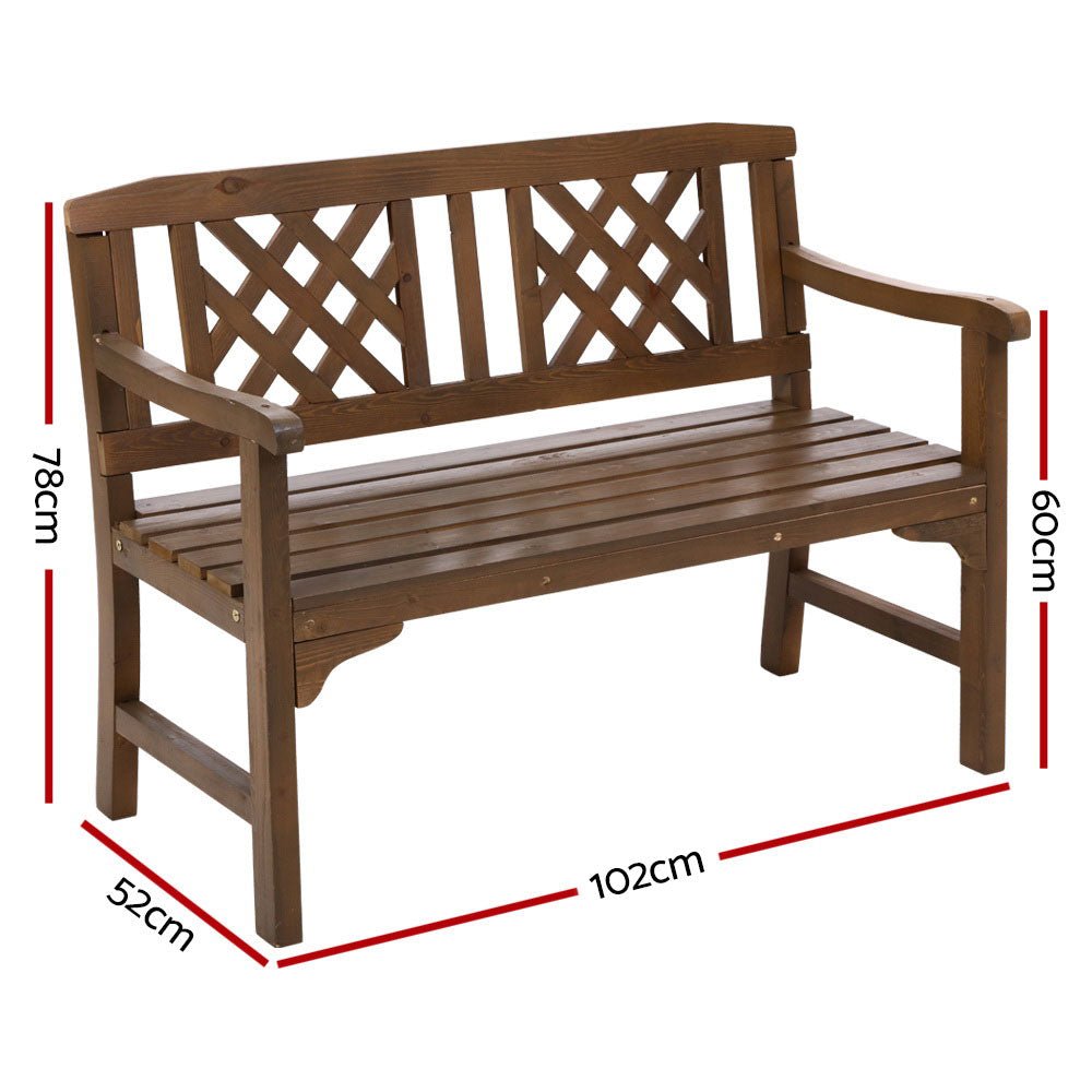 Wooden Garden Bench 2 Seat Patio Furniture Timber Outdoor Lounge Chair Natural - Direct On Sale