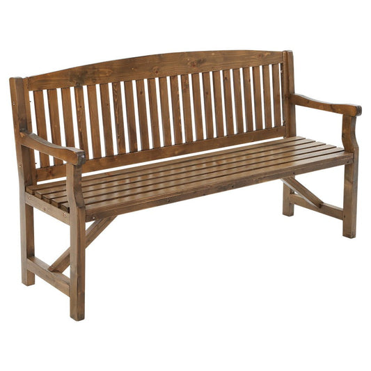 Wooden Garden Bench Chair Natural Outdoor Furniture Décor Patio Deck 3 Seater - Direct On Sale
