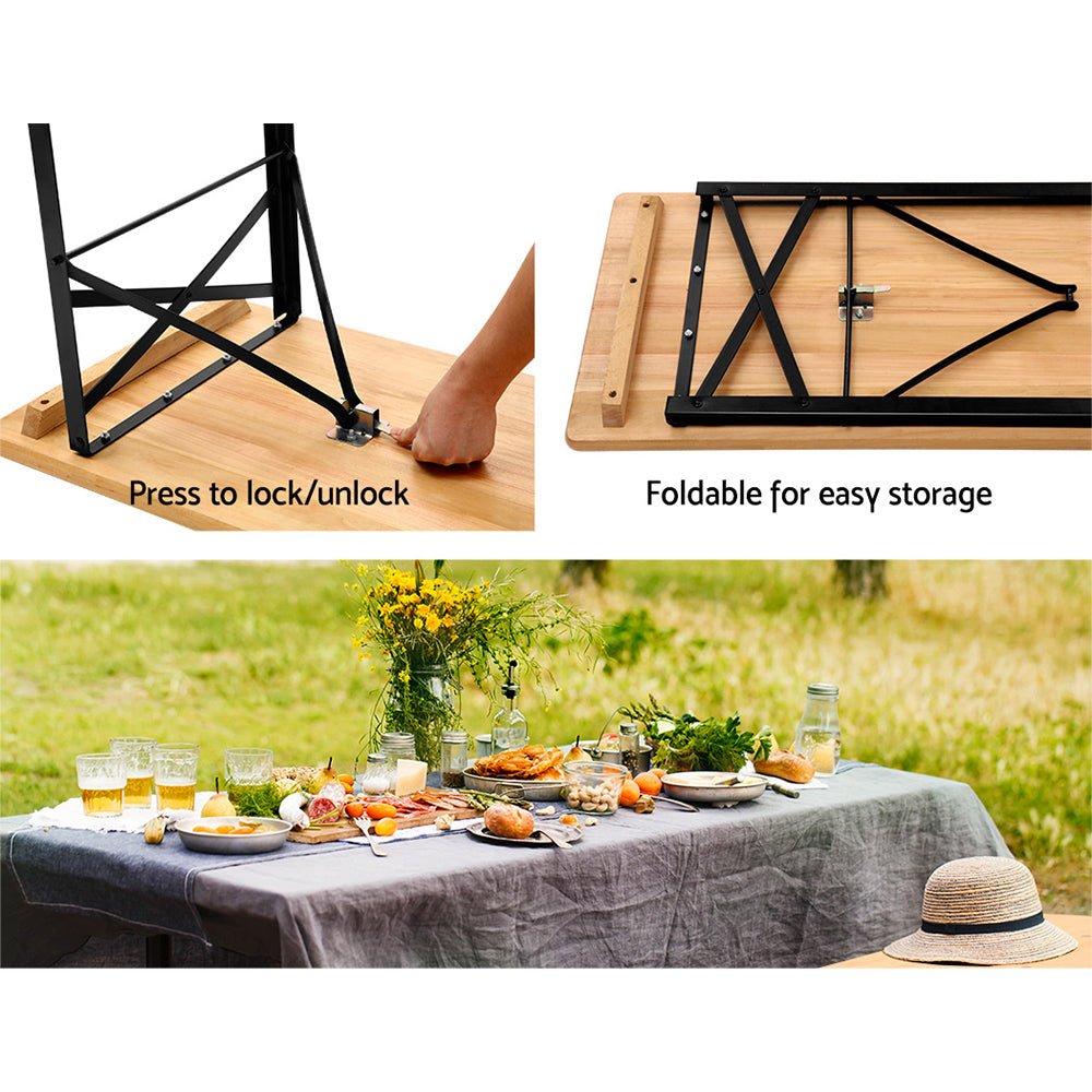 Wooden Outdoor Foldable Bench Set - Natural - Direct On Sale