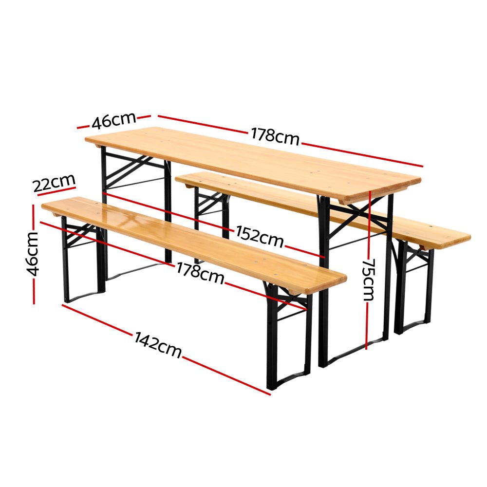 Wooden Outdoor Foldable Bench Set - Natural - Direct On Sale