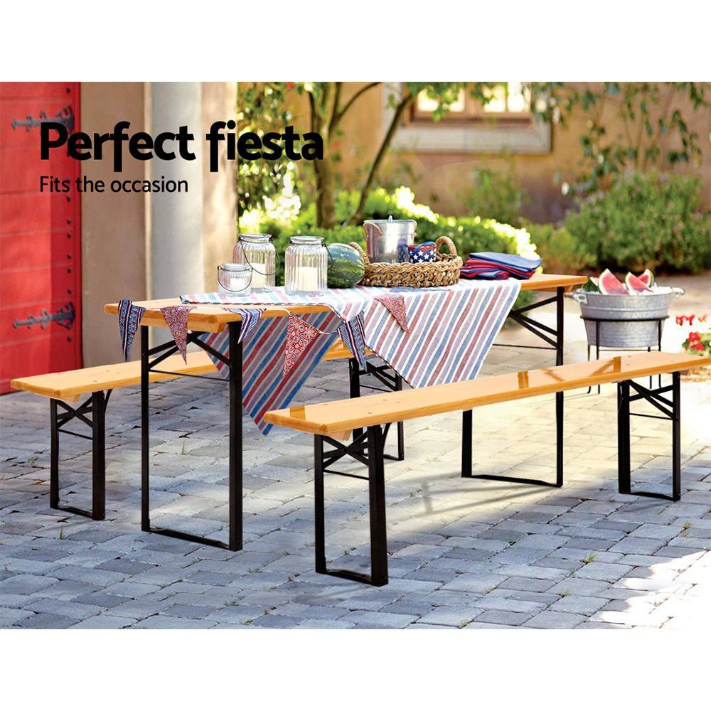 Wooden Outdoor Foldable Bench Set - Natural - Direct On Sale