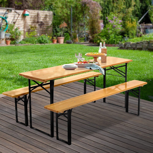 Wooden Outdoor Foldable Bench Set - Natural - Direct On Sale