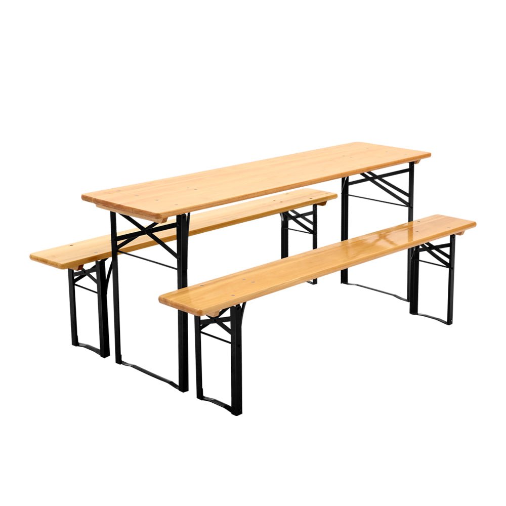 Wooden Outdoor Foldable Bench Set - Natural - Direct On Sale