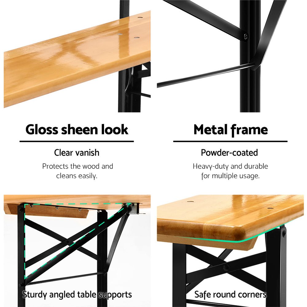 Wooden Outdoor Foldable Bench Set - Natural - Direct On Sale