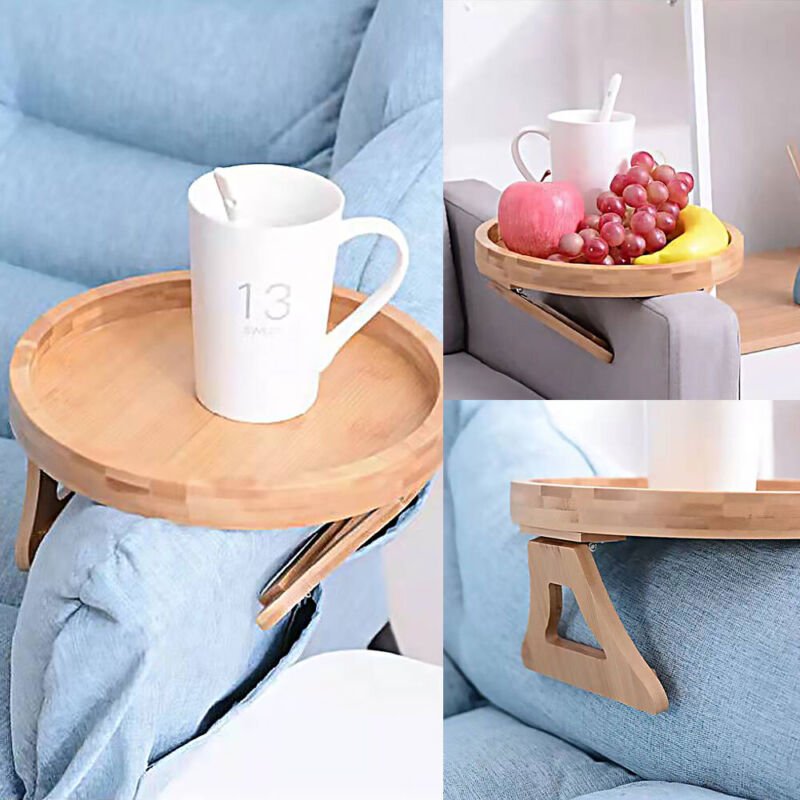 Wooden Sofa Foldable Tray Clip - on Sofa Armrest Tray Coffee Drink Snacks Holder - Direct On Sale