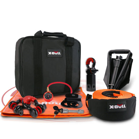X - BULL Winch Recovery Kit 11PCS 4WD 4x4 Pack Off Road Snatch Strap Essential - Direct On Sale