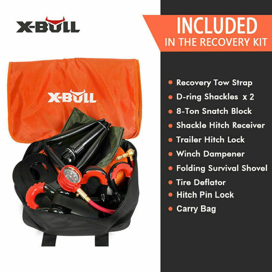 X - BULL Winch Recovery Kit 11PCS 4WD 4x4 Pack Off Road Snatch Strap Essential - Direct On Sale