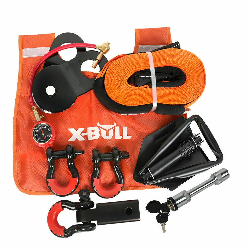 X - BULL Winch Recovery Kit 11PCS 4WD 4x4 Pack Off Road Snatch Strap Essential - Direct On Sale