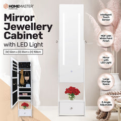 Mirror Jewellery Cabinet With LED Lighting Adjustable Angling 158CM