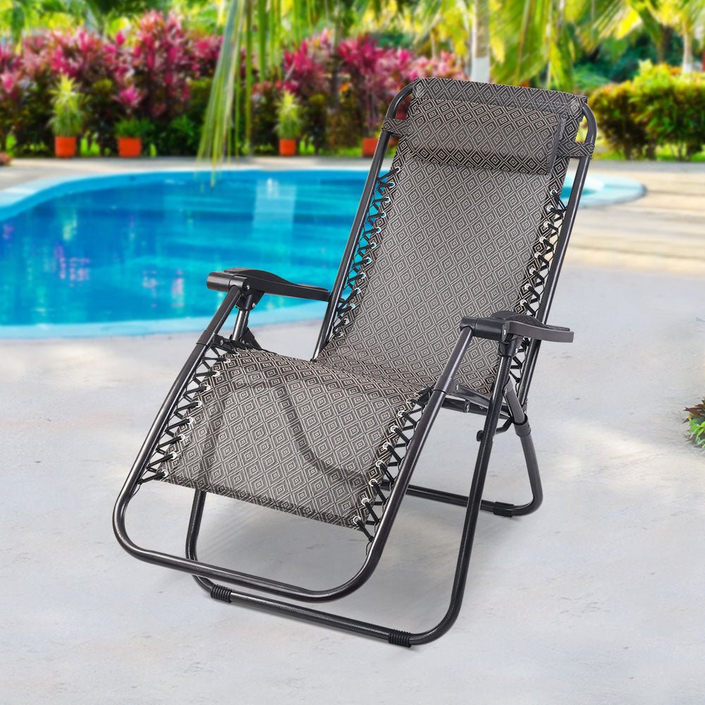 Zero Gravity Recliner Chair Outdoor Sun Lounge Beach Chair Camping - Beige - Direct On Sale